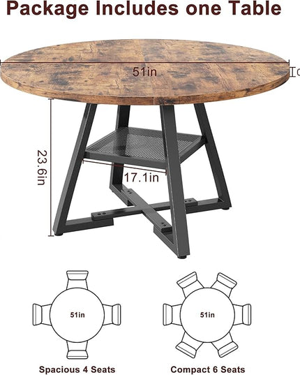 51'' Round Dining Table for 6,Kitchen Dining Room Circle Dinner Pedestal Table,Space Saving Wood Kitchen & Dining Room Furniture (Vintage, 51In)