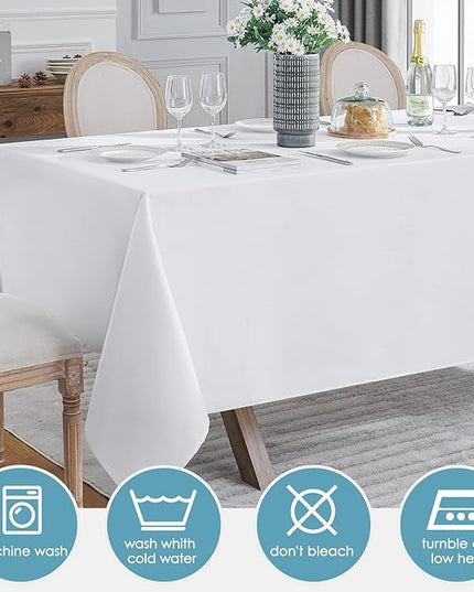 VidaFete 1 Pack Tablecloth 90 * 156inch Rectangle Table Cloth Polyester, Stain Wrinkle Resistant Polyester Dining Table Cover for Kitchen Dinning Party Wedding Tabletop Buffet Decoration(White)