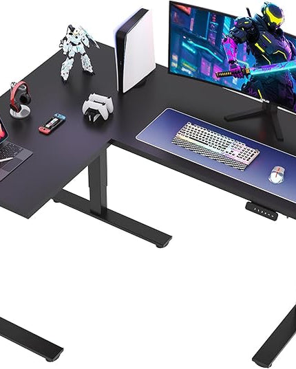 SANODESK L Shaped Standing Desk Adjustable Height, Electric Corner Standing Desk, 63 x 48 inch Sit Stand Computer Table with Splice Board, Black