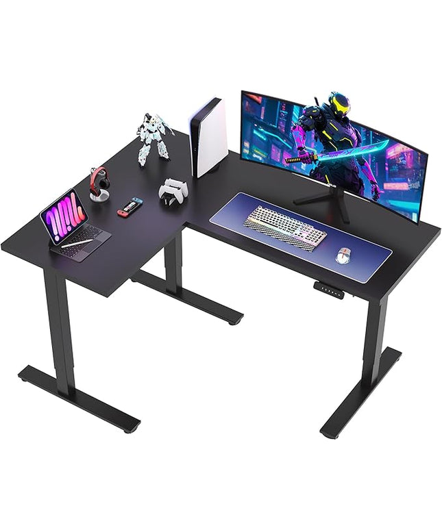 SANODESK L Shaped Standing Desk Adjustable Height, Electric Corner Standing Desk, 63 x 48 inch Sit Stand Computer Table with Splice Board, Black