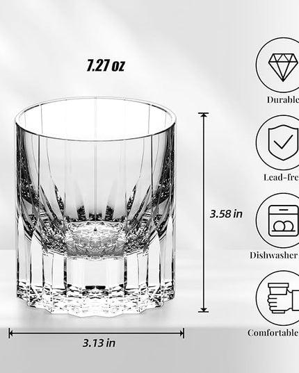 KAMMAK Crystal Whiskey Glasses Set of 2, 7.27oz Old Fashioned Glasses Stemless, Hand Blown White Cocktail Glasses, Engagement Gifts for Couples, Women, Men