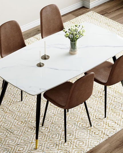 Table and Chairs Set of 4, Dining Room Table Set for 4, Sintered Stone Kitchen Table Top and Modern Chairs Set of 4 for Kitchen Dining Room