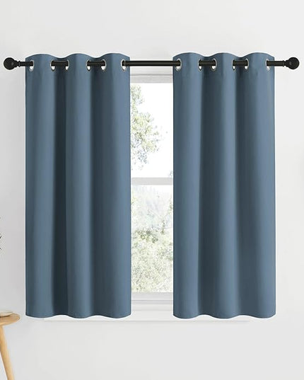 NICETOWN Blackout Curtains & Drapes for Bedroom - Triple Weave Grommet Top Thermal Insulated Light Blocking Panels for Bathroom/Living Room, Smoky Blue, W34 x L50, Set of 2