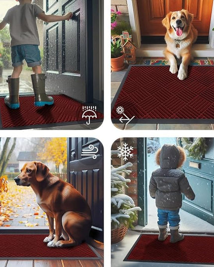 Smiry Front Door Mat Outside Entrance, Heavy Duty Outdoor Indoor Mat, Natural Rubber Doormat, Non Slip, Trap Dirt and Moisture, Easy Clean, Low Profile Patio Porch Entryway Mat, 29.5x17, Red