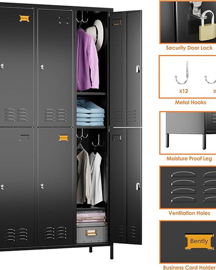 Aobabo Upgrade Metal Storage Locker for Employees, 6 Doors Steel Storage Locker with 18 Hooks for Office Gym School, Industrial Storage with 6 Shelves, Assembly Required, Black