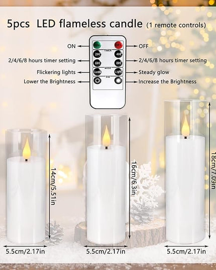 Flameless Candles,Battery Operated LED Candles Ideal for Halloween, Christmas,Home Decor,Home Party Wedding Indoor Outdoor,White 2.2X5“6”6“7”7“H