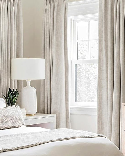 MIULEE 100% Blackout Linen Curtains for Bedroom Thermal Insulated Birch Grommet Room Darkening Curtains & Drapes for Living Room Nursery 52 x 96 Inch (2 Panels)