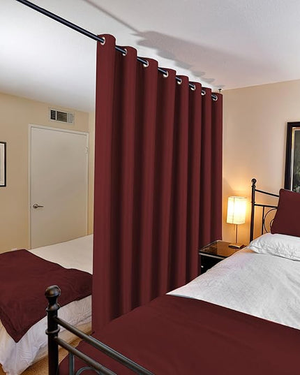 H.VERSAILTEX Room Darkening Linen Curtain for Sliding Door (100" W x 108" L) Extra Wide Primitive Burlap Linen Room Divider Curtain for Living Room/Patio (9ft Tall by 8.5ft Wide, Heather Burgundy)