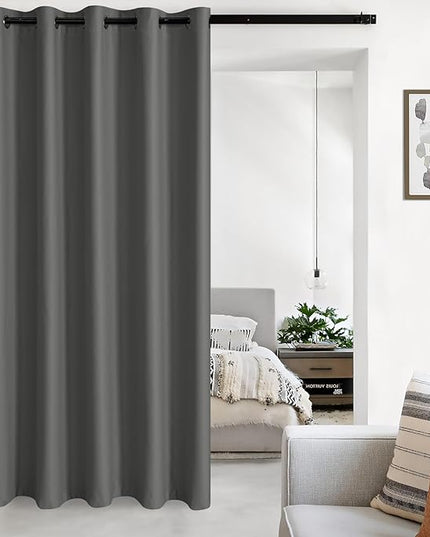 JIUZHEN Room Divider Curtains, Blackout Window Treatment for Sliding Glass Door/Patio Door, Grommet Noise Reducing Wide Window Drape (Dark Grey, W80 by L84, 1 Panel)