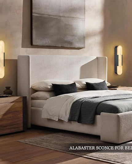 Alabaster Wall Sconce, 20" Natural Marble Wall Sconce, Black Alabaster Sconces Set of Two, Indoor Modern Bathroom Sconces Wall Lighting for Living Room, Bedroom, Hallway, Stairs