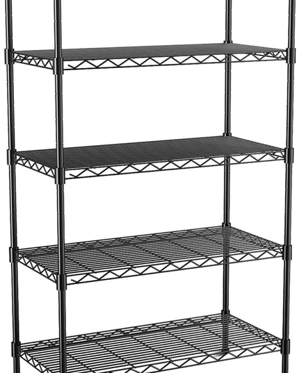 5-Tier Heavy Duty Wire Shelving Unit,35" Wx18 Dx71 H,Wire Shelf Racks with Wheels,Height Adjustable Storage Metal Shelves for Kitchen,Garage,Office,Living Room,Pantry,Black