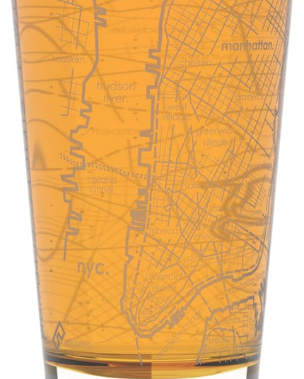 Well Told 16 oz Clear Glass New York City Map Pint Glass, Engraved Beer Glass, Gift