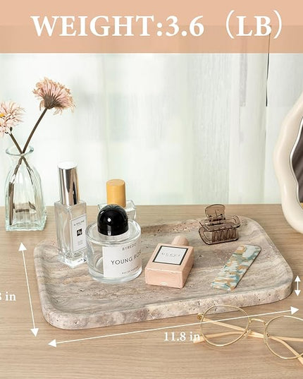 Marble Vanity Trays, Travertine Bathroom Tray, Decorative Tray for Dresser Countertop, Grey Stone Serving Holder for Kitchen, Storage Trays for Perfume, Jewelry Candle Organizer