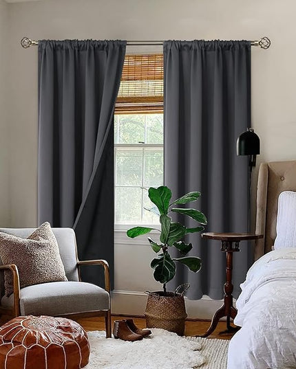 BGment Thermal Insulated 100% Blackout Curtains for Bedroom with Black Liner, Double Layer Full Room Darkening Noise Reducing Rod Pocket Curtain (42 x 72 Inch, Dark Grey, 2 Panels)