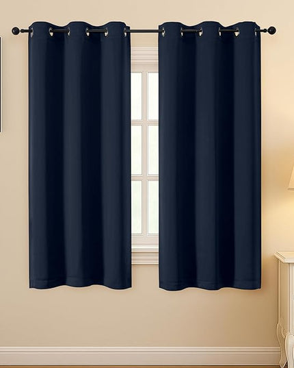 Simplebrand Navy Blue Room Darkening Curtains for Bedroom 63 Inch Length 2 Panels Set, Thermal Insulated Energy Saving Curtains for Kids Room, Grommet Solid Nursery Window Treatment Drapes, W40 x L63