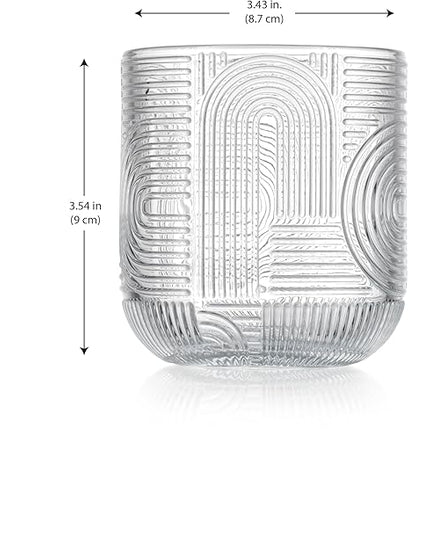 Glaver's Whiskey Glasses 13 oz Rocks Glass Double Old Fashioned Set of 4 DOF Home Bar Thick Glasses Embossed Designed Elegant Clear Modern Vintage Drinking Glassware