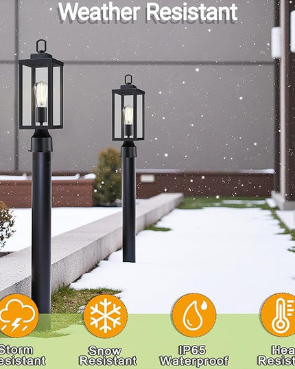 GRUENLICH Outdoor Post Lighting Fixture Pole Lantern, E26 Medium Base Max 60W, Metal Housing Plus Glass, Matte Black Finish, Bulb Not Included, 2 Pack