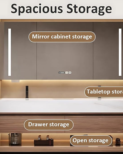Luxury Bathroom Vanities, Defogging LED Lighted Mirror, Bathroom Cabinet with Solid Wood & Double Integrated Sink, Bathroom Vanity (Dark Brown, 88'')