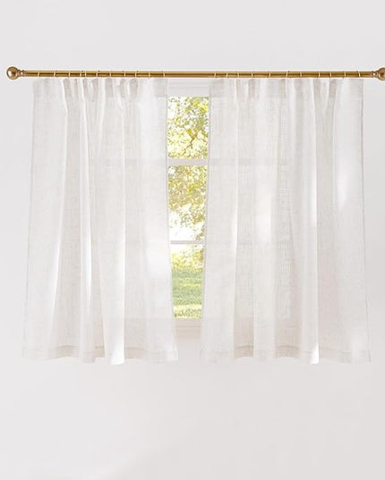 NICETOWN Kitchen Window Curtains Natural Thick Linen Blend (230GSM), Back Tab & Rod Pocket with Pleat Tab Semi Sheer Window Treatments Light Filtering for Kids Room, W52 x L48, 2 Panels