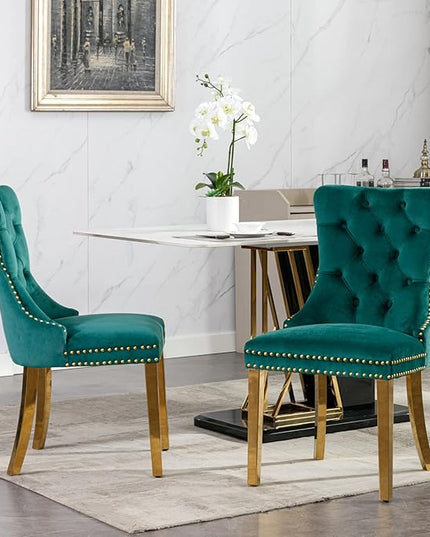 51" Glass Dining Table Set for 4, Modern Dining Room Table Set for 4, Gold X-Shape Pedestal Glass Table with 4pcs Green Dining Chairs, 5 Piece Dining Set for Dining Living Room