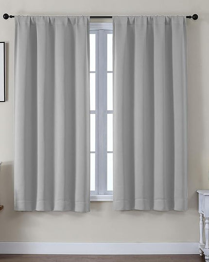 Gwine Blackout Curtains for Living Room 63 Inch Long, Thermal Insulated Window Treatment Black Out Curtains for Bedroom Decor with Rod Pocket, Each 40" Wx63 L, Silver Grey, 2PC