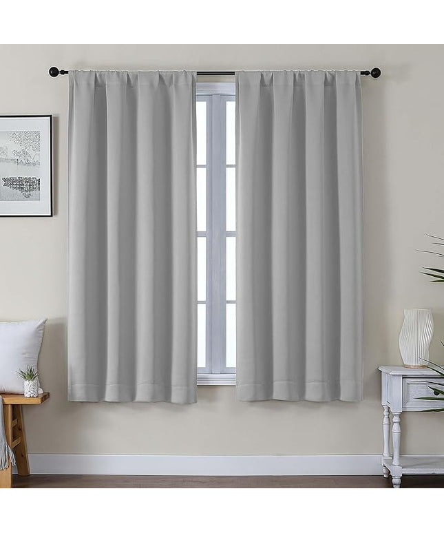 Gwine Blackout Curtains for Living Room 63 Inch Long, Thermal Insulated Window Treatment Black Out Curtains for Bedroom Decor with Rod Pocket, Each 40" Wx63 L, Silver Grey, 2PC