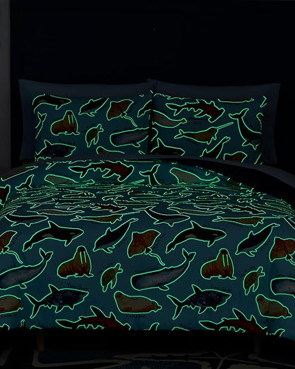 Full Size Comforter Set for Boys-7 Pieces Ocean Animals Glow in The Dark Full Bedding Sets for Kids, Ultra Soft Bed in A Bag with Sheets