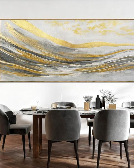 Artexist Abstract Wall Decor White and Gold Line Canvas Art Pictures Vintage Wall Art 32"x70" Large Artwork for Living Room Office Art