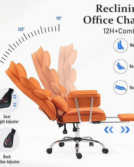 DYHOME 500 lbs Reclining Massage Office Chair with Foot Rest, Executive Home Office Chairs for Heavy People, High Back Computer Desk Chair, Pocket Spring Cushion, Big and Tall Ergonomic Chair, Orange