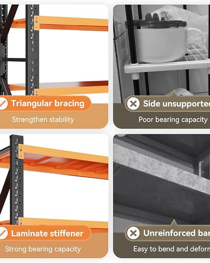 79" H Garage Shelving,4000LBS Heavy Duty Storage Rack,4 Tiers Metal Storage Rack Shelf, Adjustable Shelving Unit for Garage,Kitchen,Warehouse,Basement,78.7" H x 59" W x 19.6" D,Black&Orange