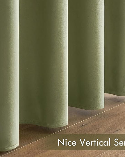 MIULEE Sage Velvet Curtains Green Thermal Insulated Soundproof Room Darkening Blackout Curtains/Grommet Black Out Window Drapes for Living Room/Bedroom/Home Theatre Decor 52 x 108 Inches 2 Panels