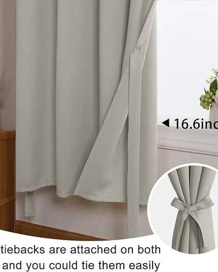 JIUZHEN Short Curtains Kitchen Half Window Blackout Curtains with Tiebacks for Baseroom Shadows, Grommet Curtains for Living Room, Set of 2 Window Curtain Panels, 52 x 36 Inch Length，Silver Grey