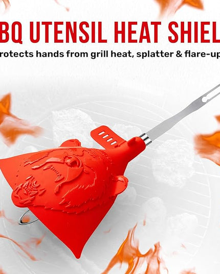 Grillbot Heat Resistant BBQ Heat Shield for Utensils, Protect Hands from Burns, Splatter & Flare-Ups, BPA-Free Silicone, Dishwasher Safe, Universal Fit, Perfect Grill Gift for Men (Red, Set of 4)