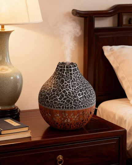 Air Diffuser Humidifier, Wood Grain Ultrasonic Cool Mist, 2 in 1 Aromatherapy Essential Oil Diffuser with Mood Light, Quiet Personal Humidifier for Bedroom Office (Black)