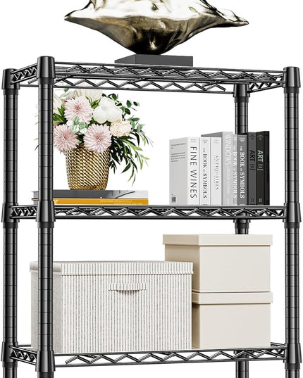 750 lbs 3 Tier Shelf Metal Storage Shelves Wire Rack Closet Organizers for Garage Kitchen Bathroom Laundry Black 11.8" D x 25.6" W x 31.5" H