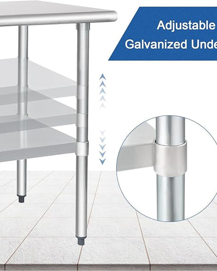 HARDURA Stainless Steel Table 30X48 Inches with Undershelf and Galvanized Legs NSF Heavy Duty Commercial Prep Work Table for Restaurant Kitchen Home and Hotel
