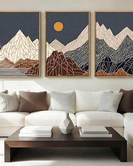 ANHUIB Farmhouse Mountain Wall Art Geometric Mountain Range Wood Wall Decor for Living Room Bedroom Office 16x24 Inch Set of 3