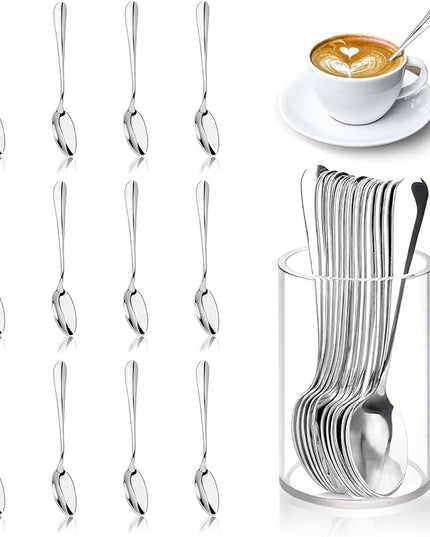 12 Pcs Mini Coffee Spoons with Holder 4.7 inch Demitasse Espresso Stainless Steel Spoon Tea Spoons set of 6 with Acrylic Cylinder Holder Small Coffee Spoon Silver for Cafe Bar Tea Party Home