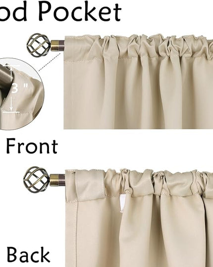 BGment Blackout Curtains 40 Inch Length for Cafe - 38 x 40 Inch Short Window Curtains Rod Pocket and Back Tab Thermal Insulated Room Darkening Curtains for Kitchen Bathroom, 2 Panels, Champagne