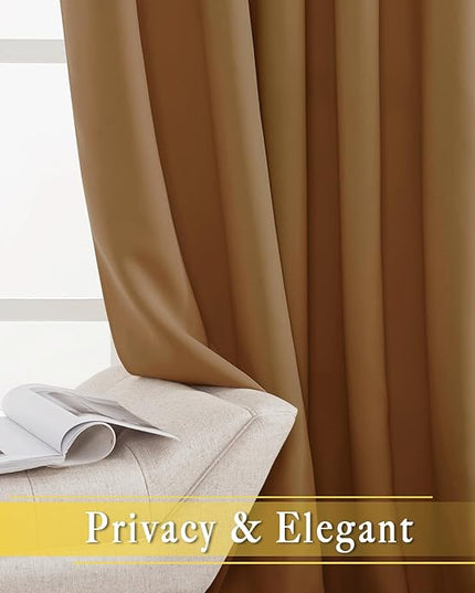 NICETOWN Sliding Door Curtains 84 inches Long, Grommet Blackout Thermal Patio Door Curtain Room Divider Darkening Sound Reducing for Room Divider (1 Panel, Gold Brown, W80 x L84)