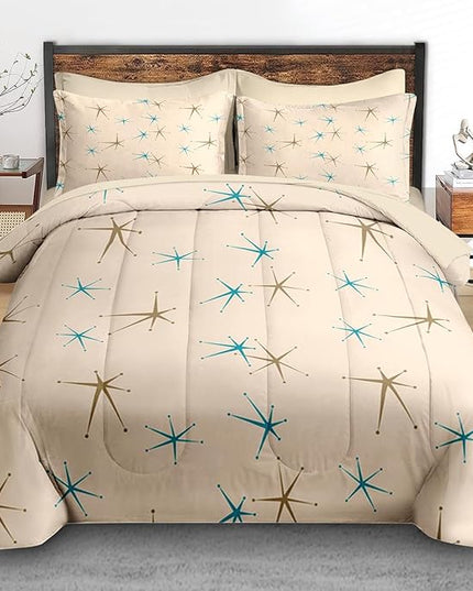 Comforter Set Twin Size, Mid Century Vintage Atomic 5 Pcs Bedding for Kids and Adults, Retro Geometric Science Bed Sheet Sets with Fitted Sheet Pillowcase & Sham for Bedroom Bed Decor