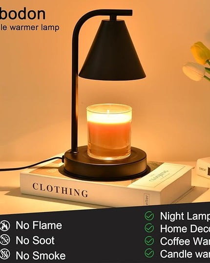 Candle Warmer Lamp, Electric Candle Lamp Warmer Gifts for Mom Women House Warming Gifts New Home Bedroom Decor Dimmable Wax Melt Warmer for Scented Wax with 2 Bulbs, Jar Candles (Black)