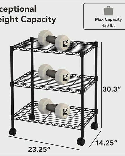 3 Tier Wire Shelving Unit Storage Rack, Metal Heavy Duty Utility Organizers, Organization Units for Metal Shelves, Pantry, Garage, Laundry Racks Durable Shelf Stand, 14"W x 24"L x 30"H, Black