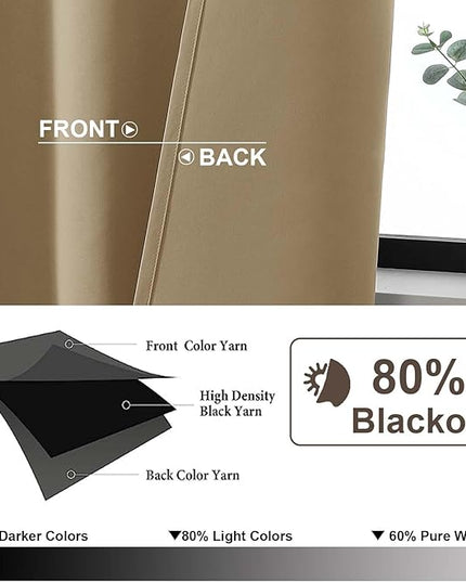 Gwine Taupe Blackout Curtains for Bedroom 90 inches Long 2 Panels Set, Solid Noise Reducing Thermal Insulated Blackout Curtains for Living Room with Rod Pocket, Each 50" Wx90 L