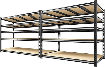 59.9" W Garage Shelves 2230LBS Metal Shelving, 5 Tier Adjustable Garage Storage Shelves, Heavy Duty Shelving for Storage, Basement, Warehouse, Pantry, Kitchen, 59.9"W x 24.1"D x 72.1"H, Black, 2 Pack