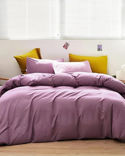 Luxlovery Purple Comforter Set Full Dusty Purple Bedding Comforter Set Modern Solid Lilac Soft Breathable Pale Mauve Blanket Quilts 3 Piece Bedding Set for Women Men Adults