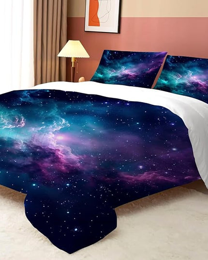 Blue Galaxy Comforter Set Twin Size Space Bedding for Kids Girls Teen Bedroom Decor Moon Cloud Starry Sky Glitter Star Quilt Bed Sets, 1 Comforter 1 Pillowcase