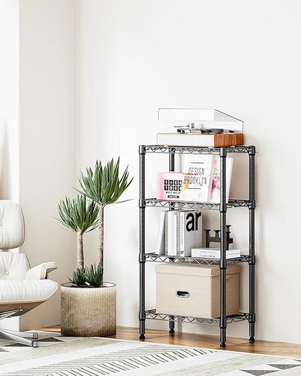 1000 lbs 4 Tier Shelf Metal Storage Shelves Wire Rack Closet Organizers with PP Board for Garage Kitchen Bathroom Laundry Black 11.8" D x 21.7" W x 39.5" H