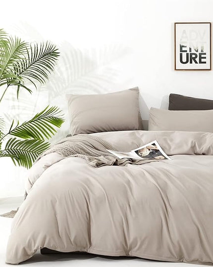 Houseri Beige Queen Comforter Set, 3 Pieces Cream Khaki Queen Size Comforter Soft Bedding for All Seasons Modern Light Taupe Light Brown Comforters Lightweight Comfy Warm Elegant Solid Tan Oatmeal Bed