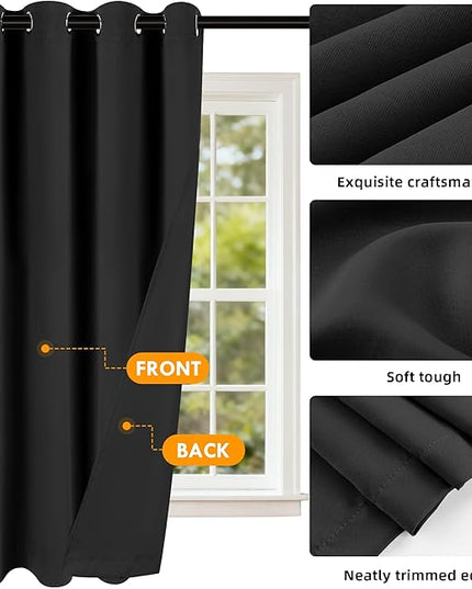Room Darkening Curtains 84 Inch Length for Bedroom Living Room, Insulated Thermal Grommet Curtain Drapes, Blackout(60-90%,Not 100%) Window Treatment Decor, 2 Panels, 35x84, Black
